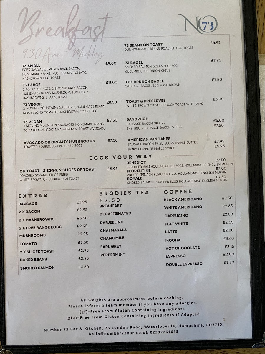 Menu Number 73 Bar And Kitchen-1