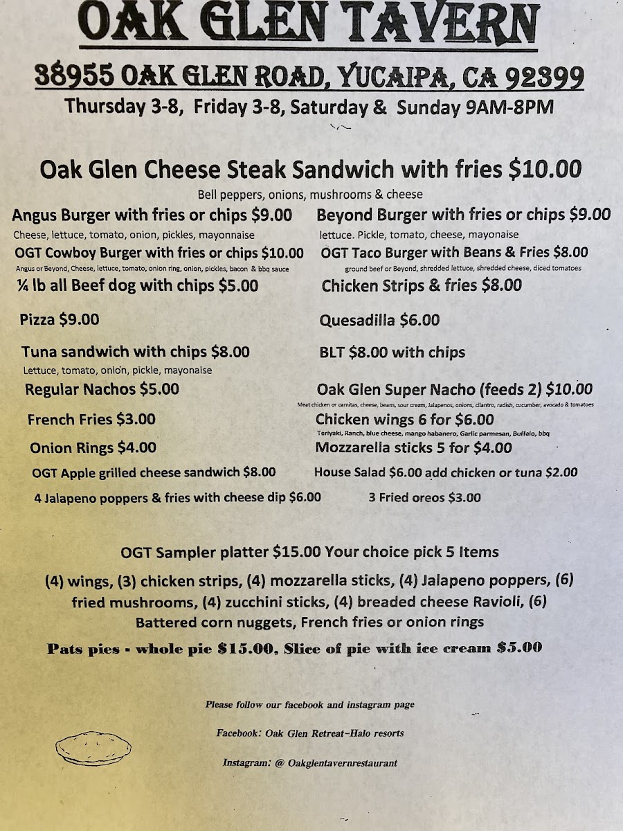 Menu Oak Glen Restaurant And Tavern-10