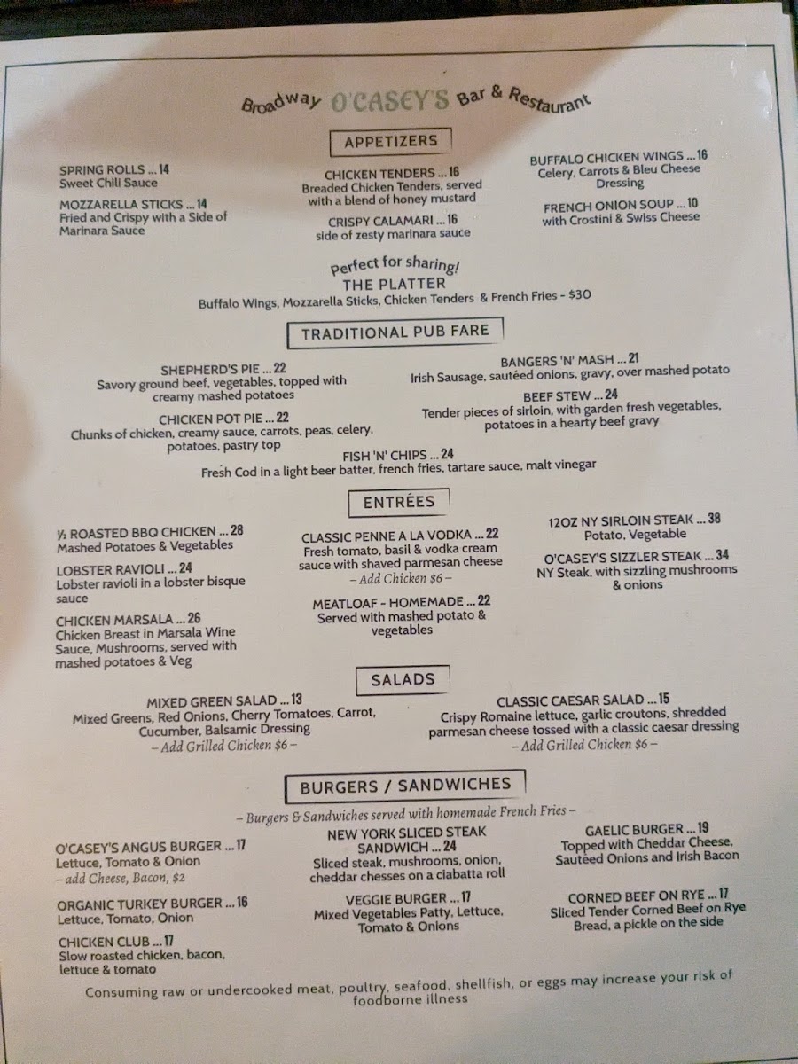 Menu O'casey's Times Square-1