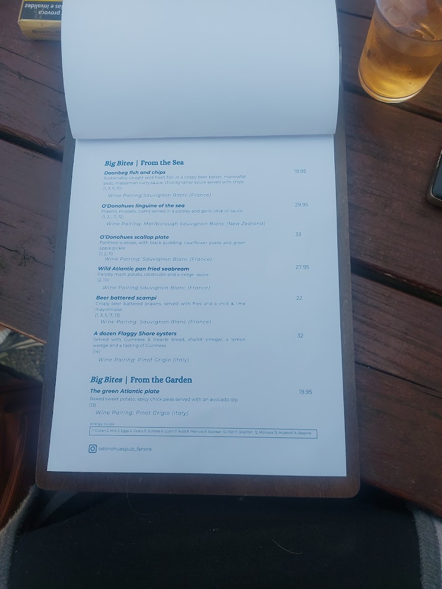 Menu O'donohues Pub-10