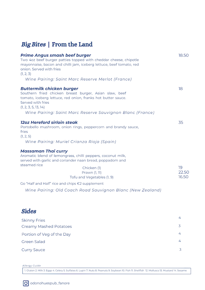 Menu O'donohues Pub-2