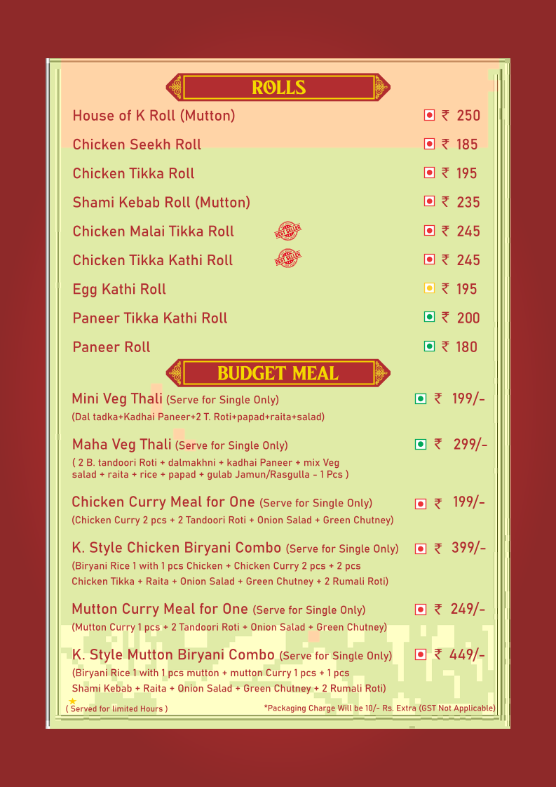 Menu हाउस Of K Best Non-Veg Restaurant In Gwalior-1