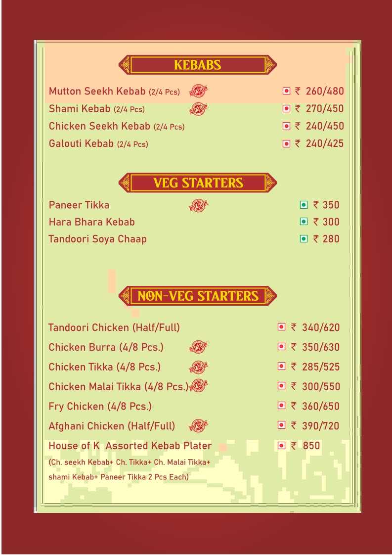 Menu हाउस Of K Best Non-Veg Restaurant In Gwalior-4