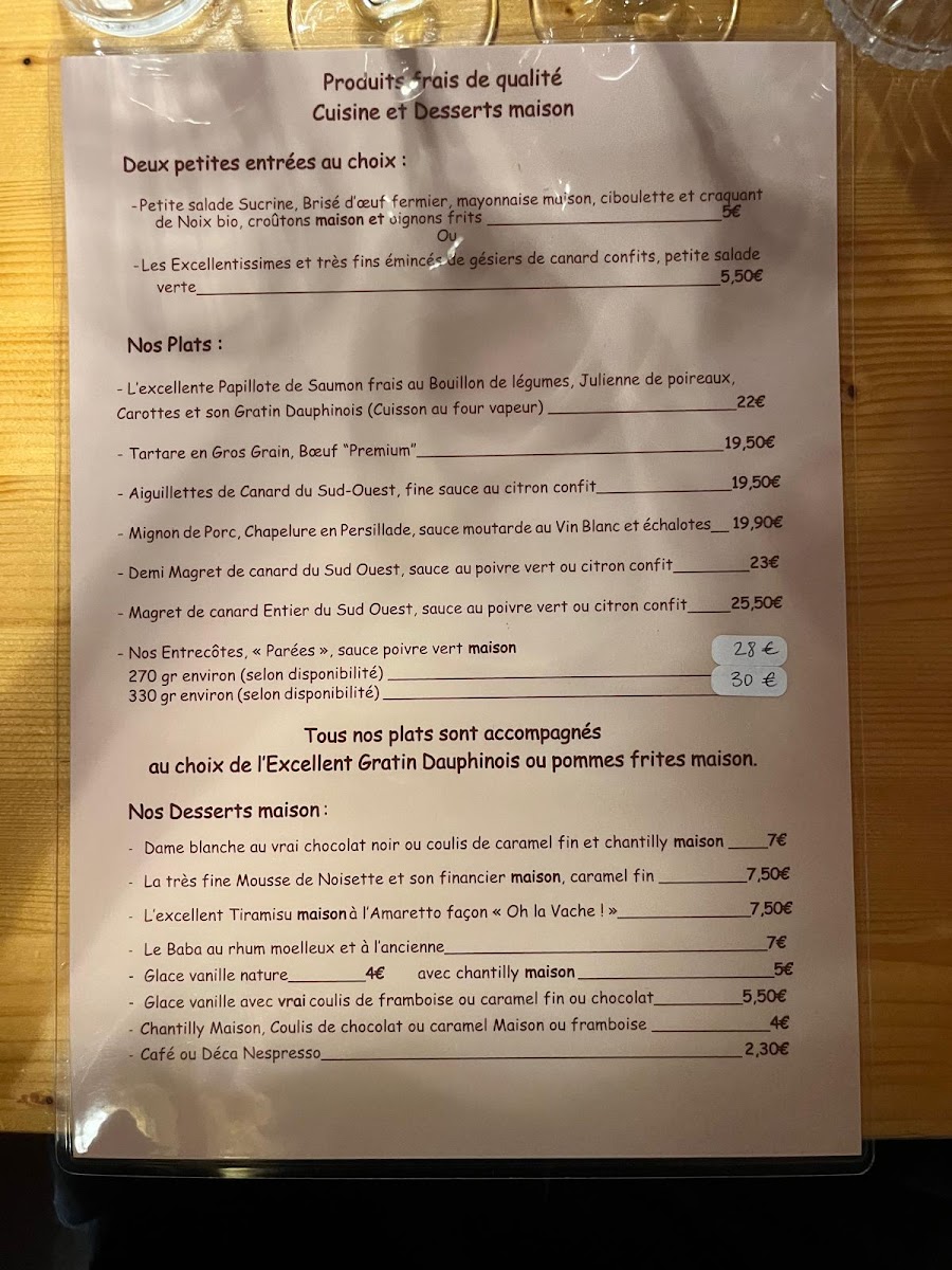 Menu Oh La Vache !-1