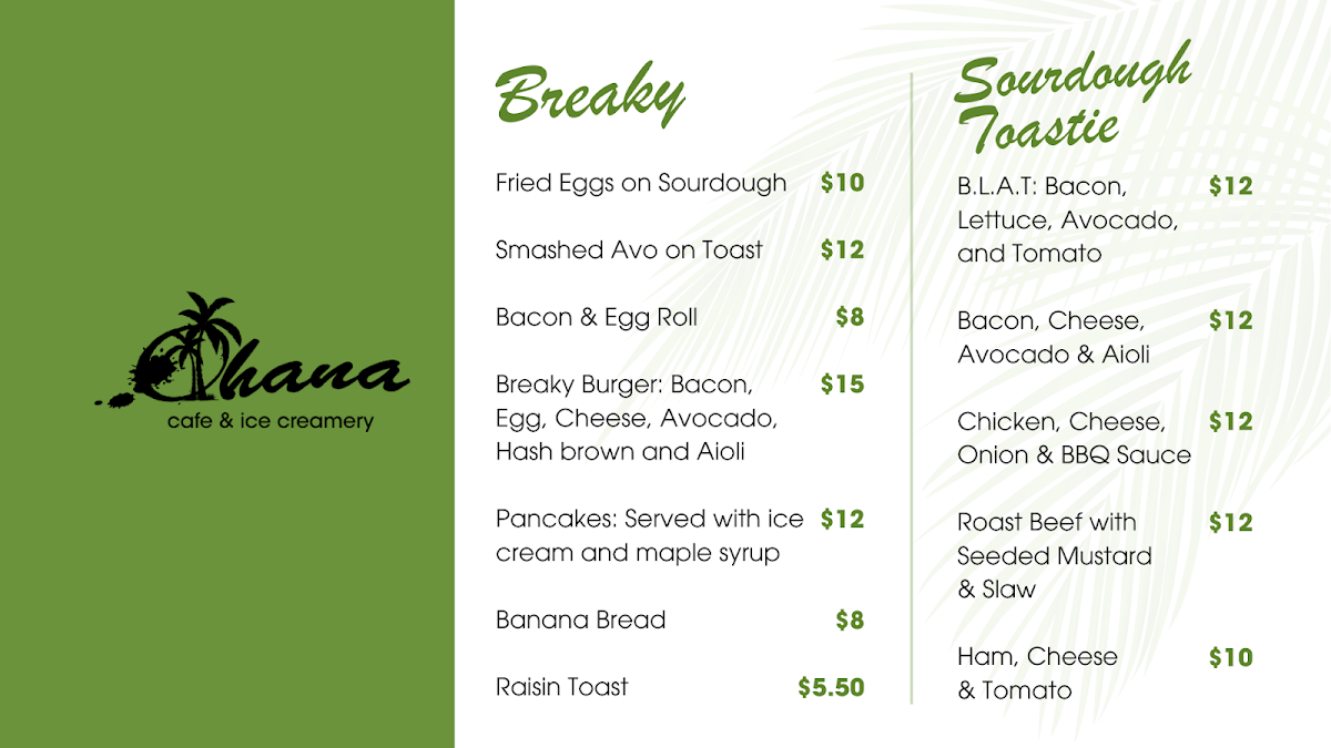 Menu Ohana Cafe And Ice Creamery-1