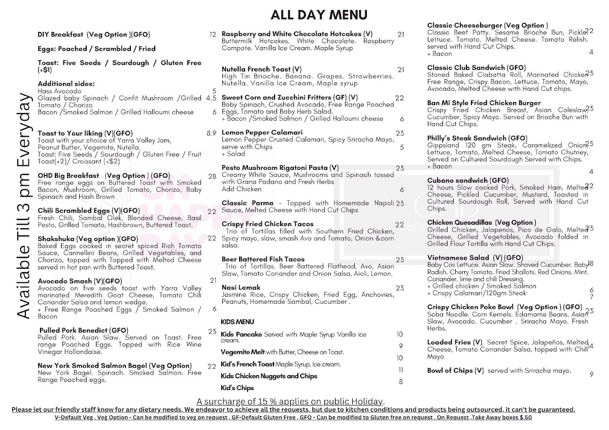 Menu Ohd Coffee | Bar | Diner-2