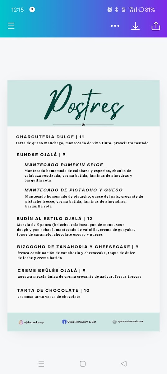 Menu Ojalá Restaurant & Bar-1