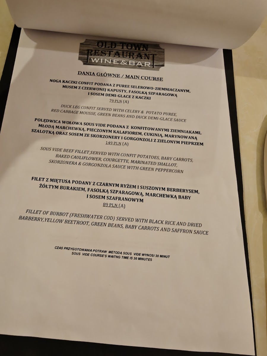 Menu Old Town Restaurant And Wine Bar-1