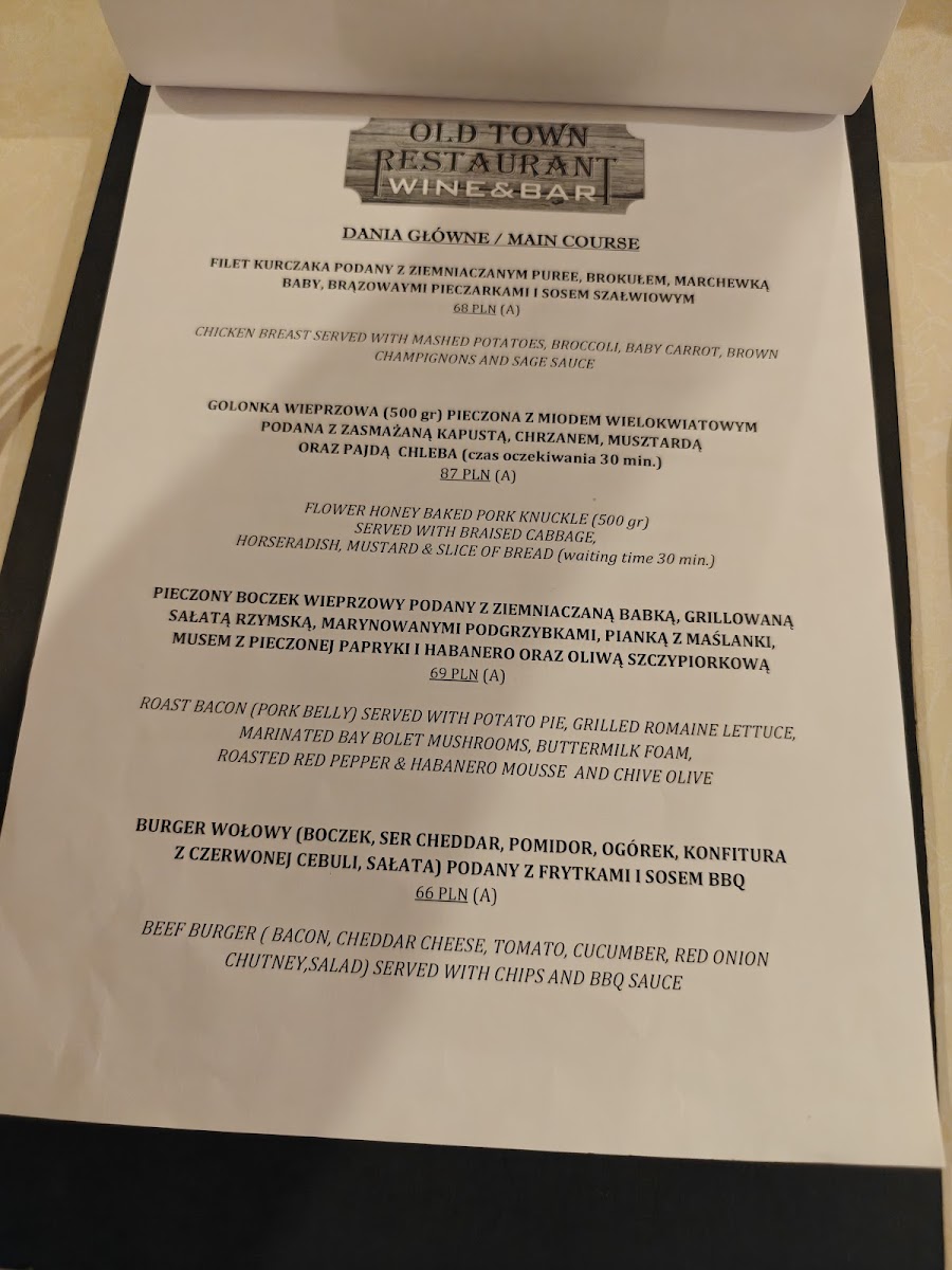 Menu Old Town Restaurant And Wine Bar-2