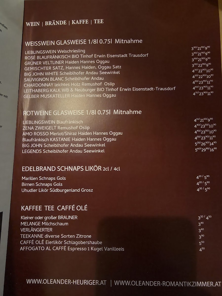 Menu Oleander Romantik-Heuriger & Zimmer-8