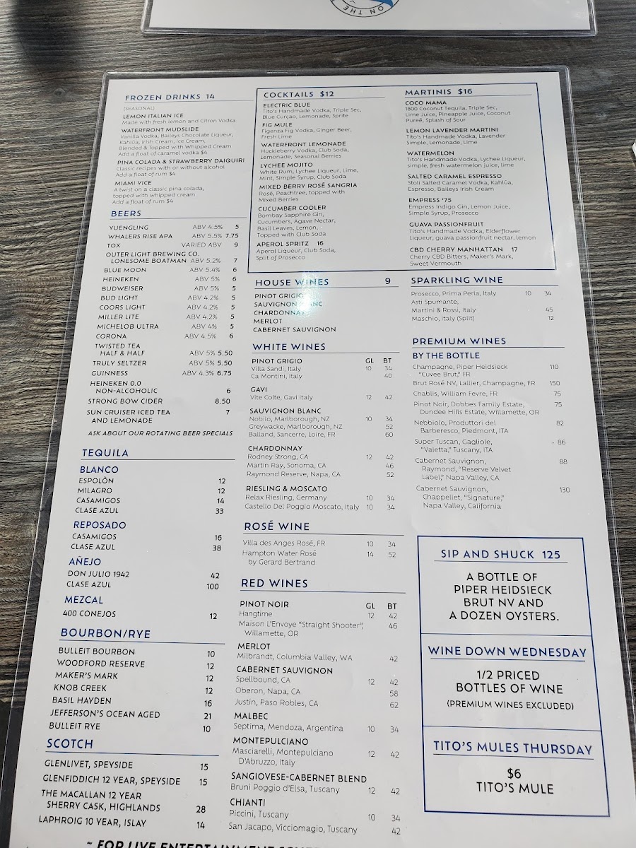 Menu On The Waterfront Restaurant-1