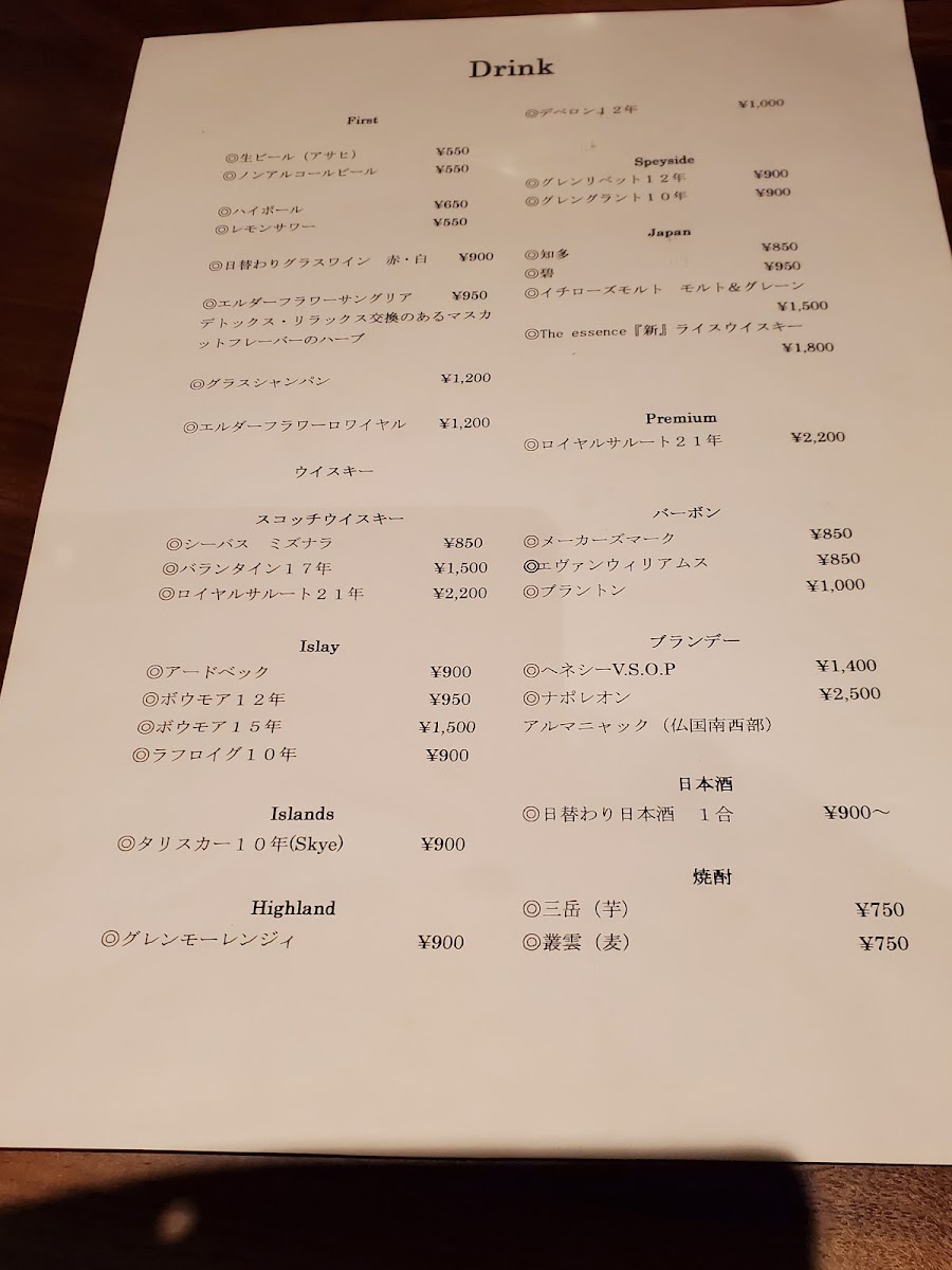 Menu One’S Bar Biton. ワンズバルビトン-8