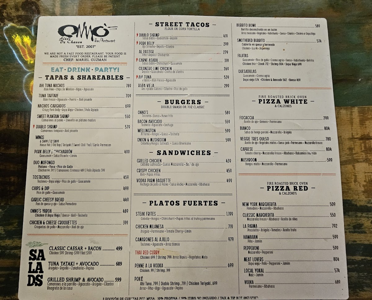 Menu Onno's Altos De Chavon-3