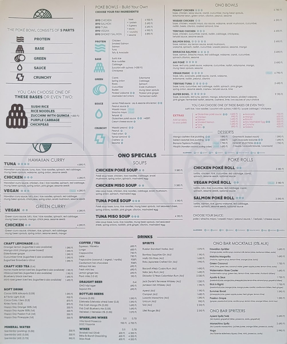 Menu Ono Poké Bowl & Bar Restaurant - 5. Kerület-1