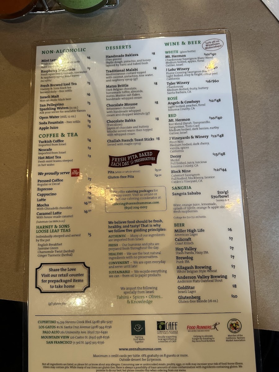 Menu Oren's Hummus-1