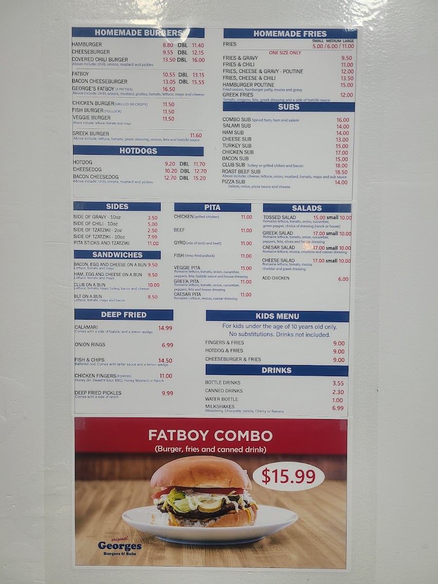 Menu Original Georges Burgers & Subs - Main Street-1