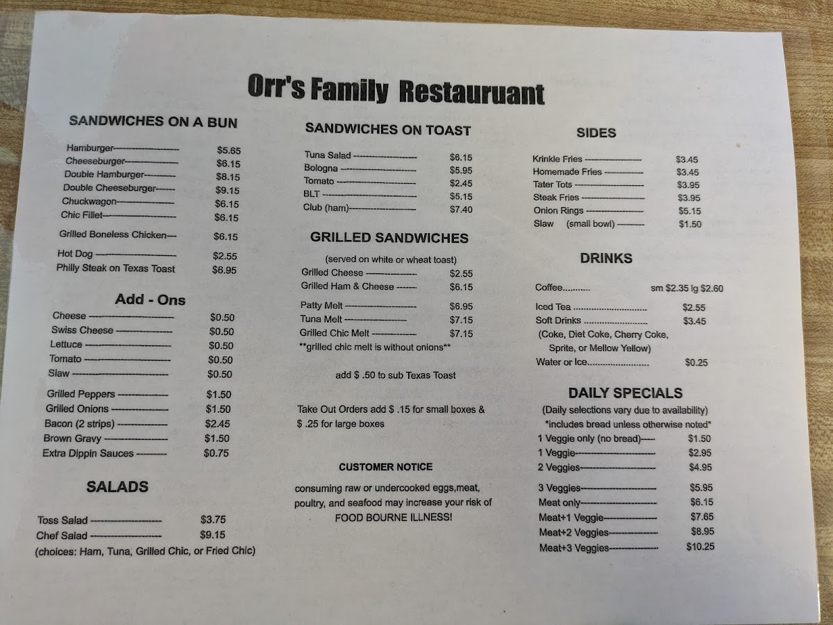 Menu Orr's Family Restaurant-6