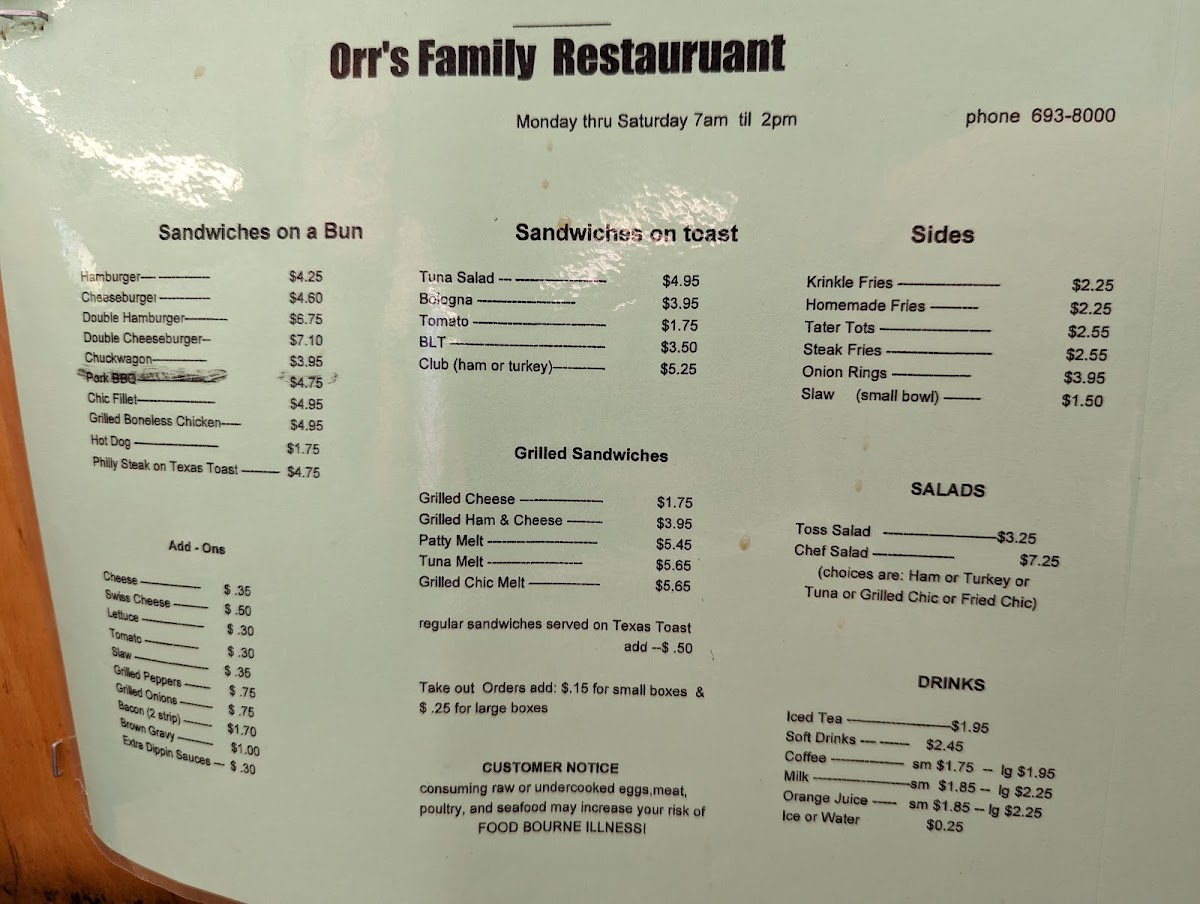 Menu Orr's Family Restaurant-8