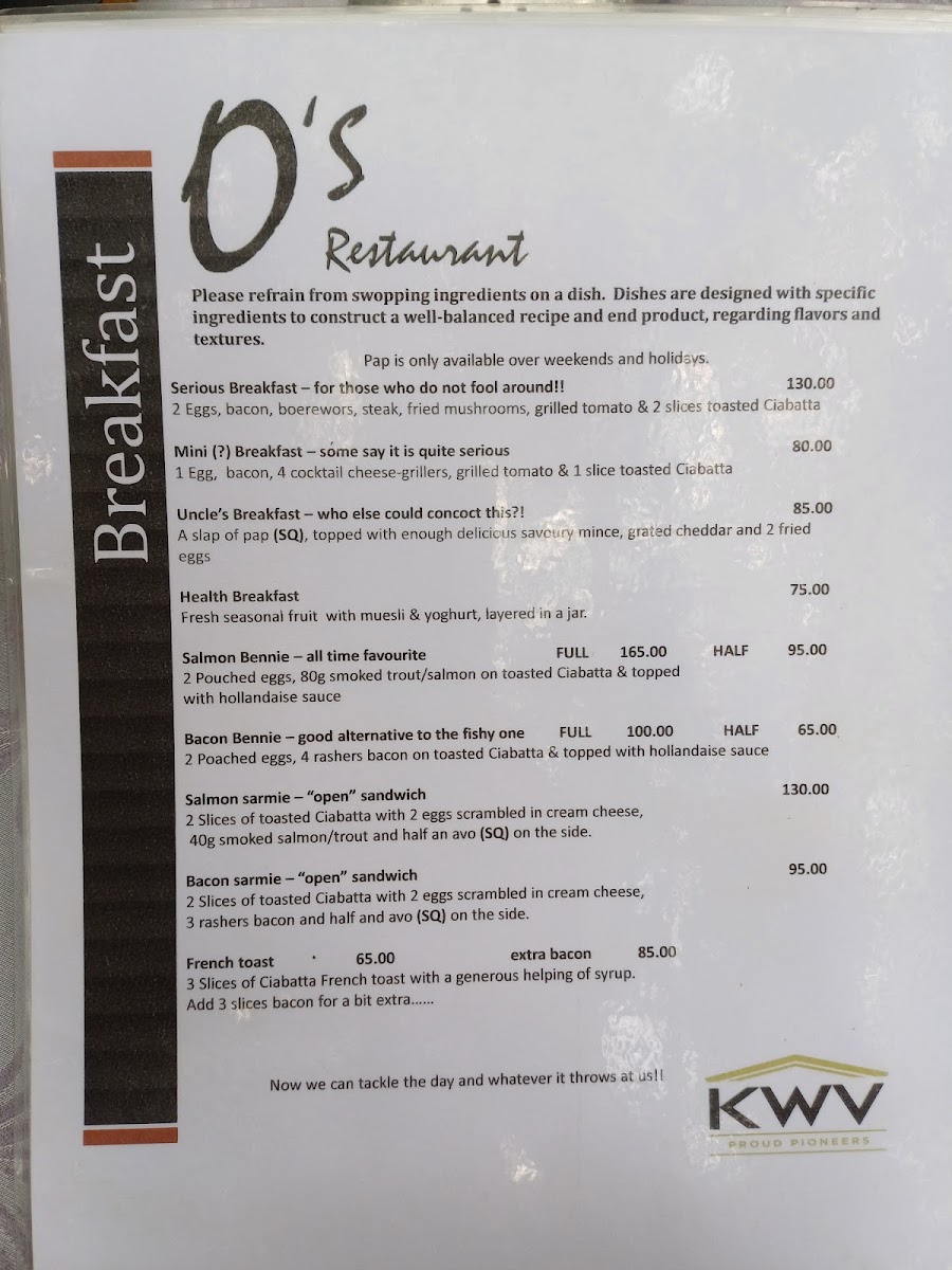 Menu O's Restaurant Parys-1