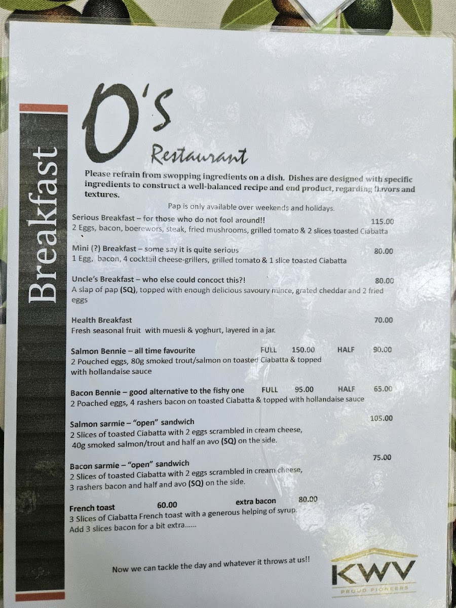 Menu O's Restaurant Parys-5