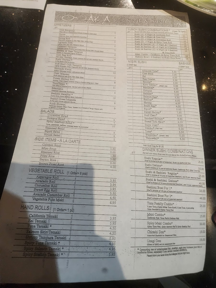 Menu Osaka Steak And Sushi-2