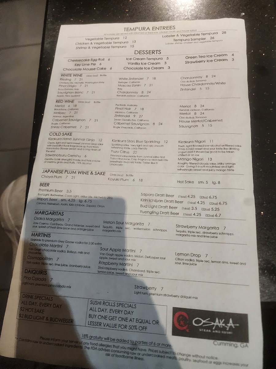 Menu Osaka Steak And Sushi-3