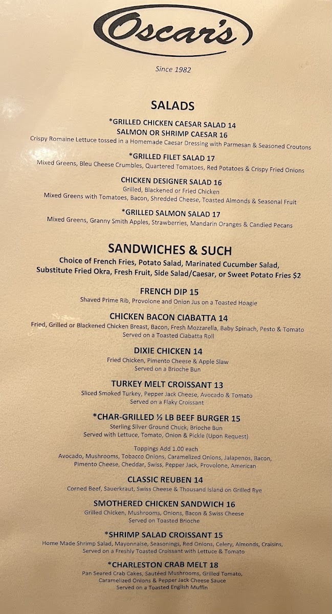Menu Oscar's Of Summerville-4