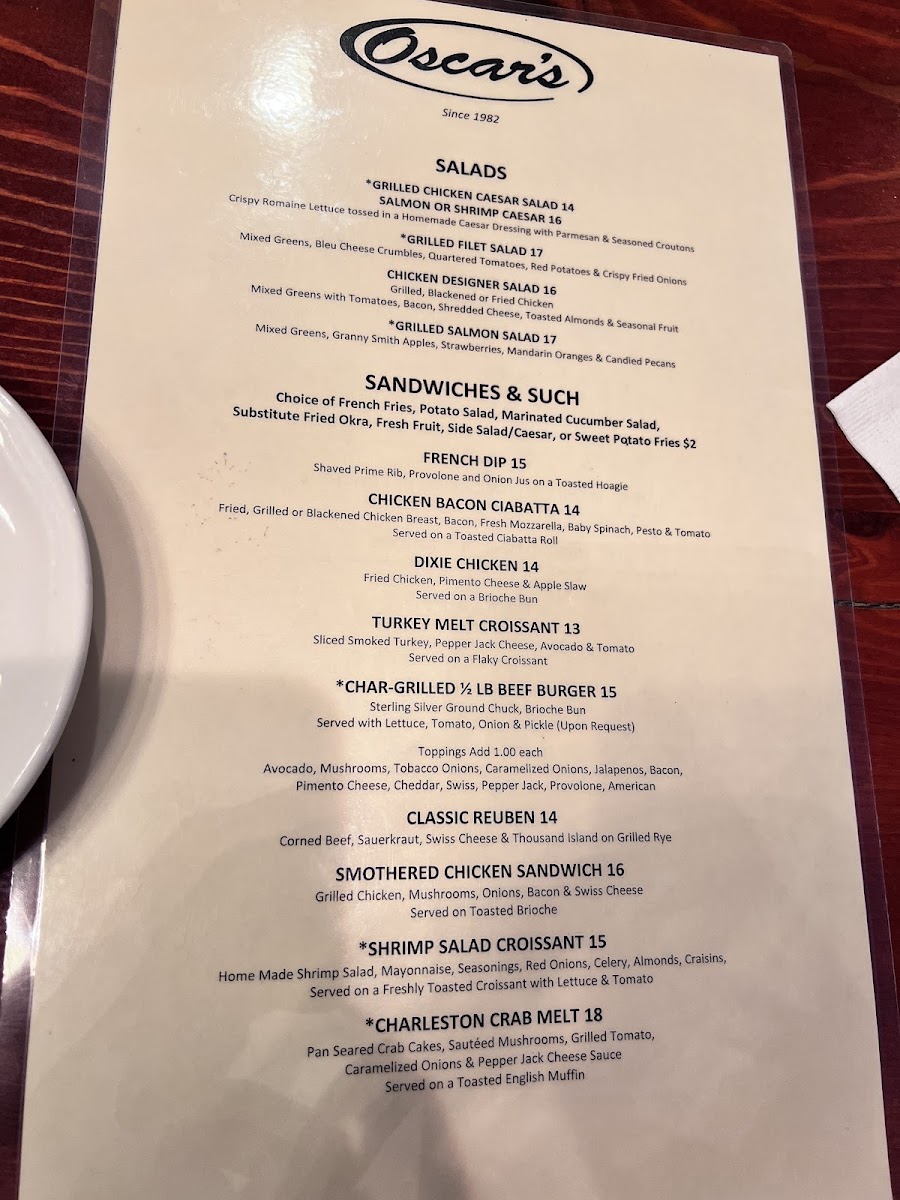 Menu Oscar's Of Summerville-6