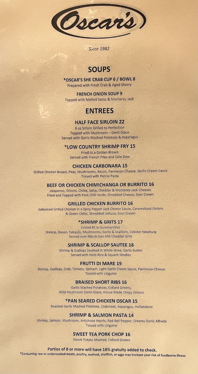 Menu Oscar's Of Summerville-7