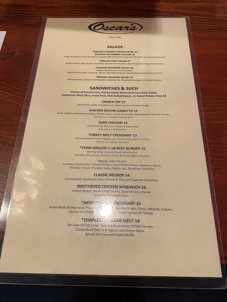 Menu Oscar's Of Summerville-8