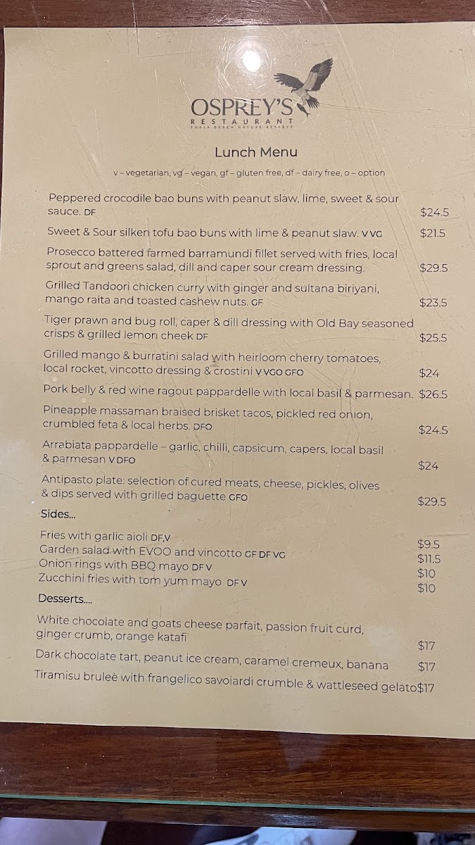 Menu Osprey's Restaurant Port Douglas-1