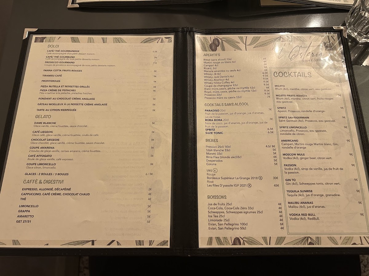Menu Osteria 163-7