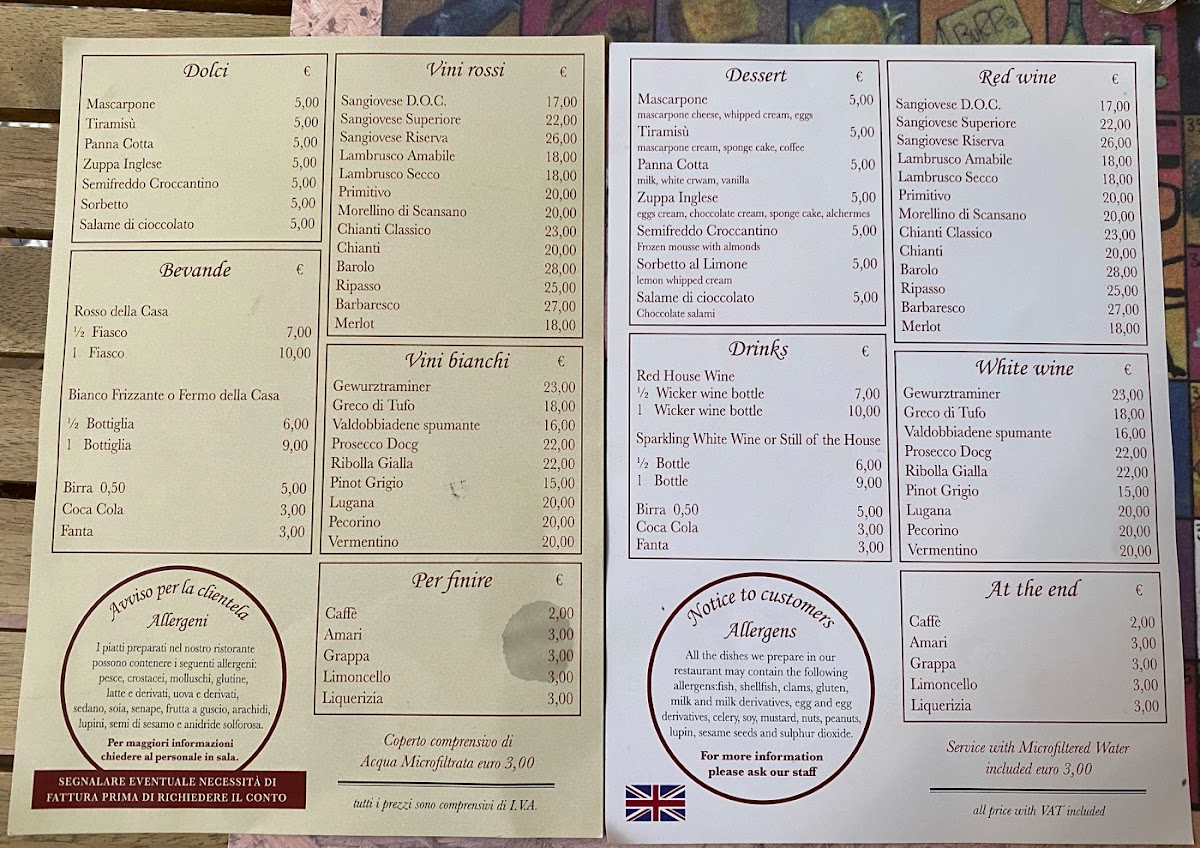 Menu Osteria Al 15-3