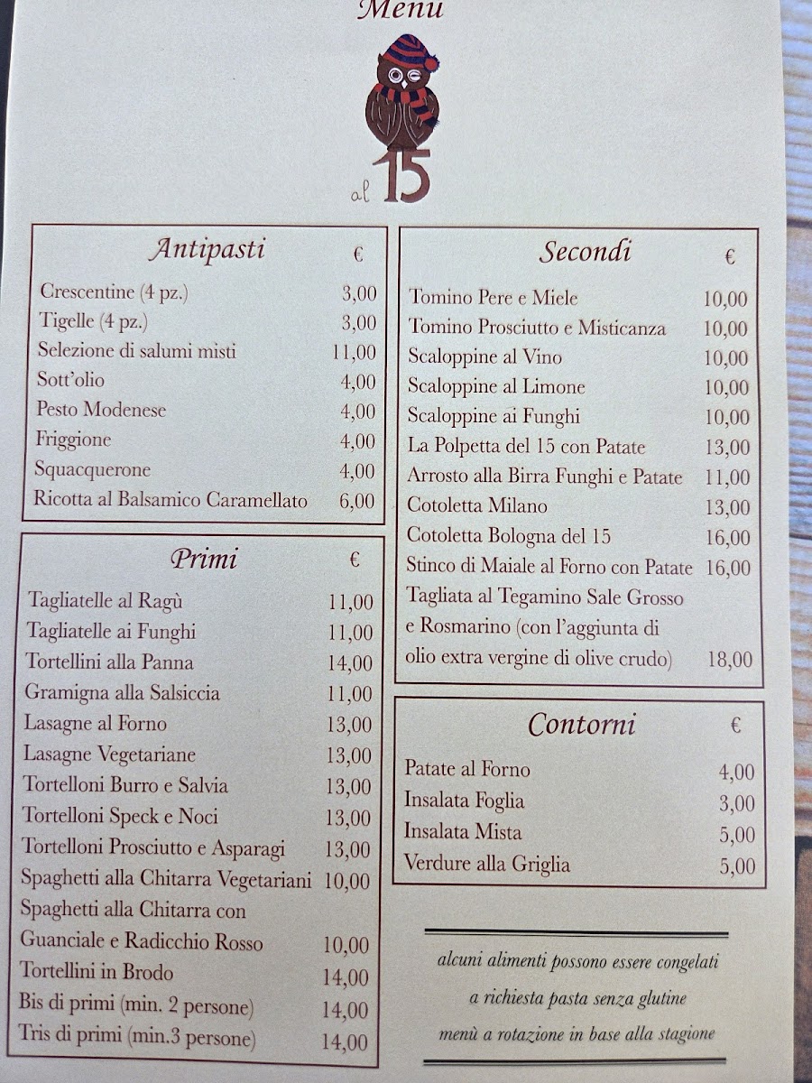 Menu Osteria Al 15-4