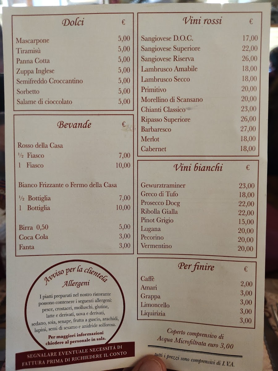 Menu Osteria Al 15-5