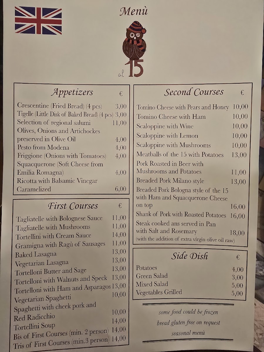 Menu Osteria Al 15-8