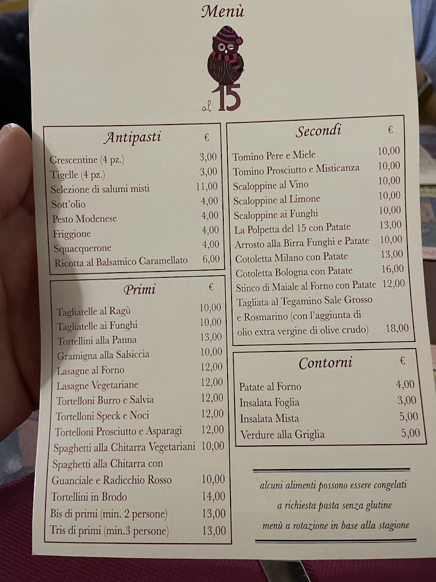 Menu Osteria Al 15-9