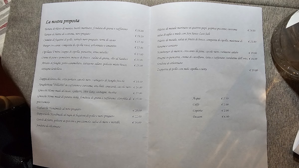 Menu Osteria Monte Del Grano 1696-1
