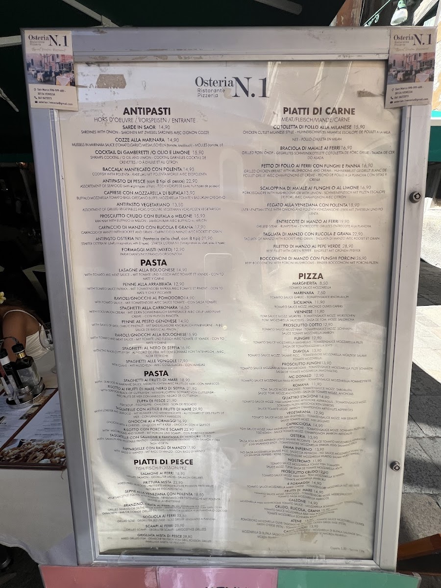 Menu Osteria N. 1-3