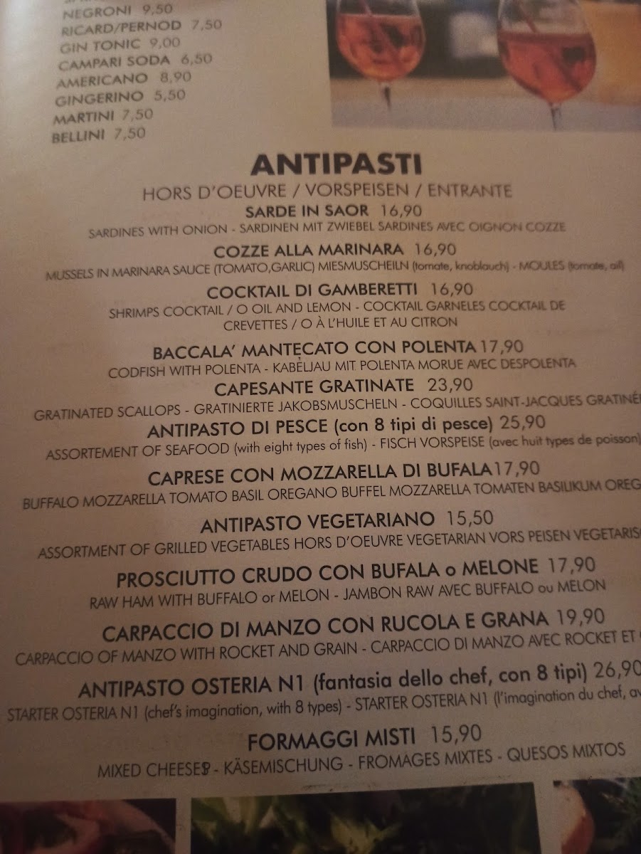 Menu Osteria N. 1-9