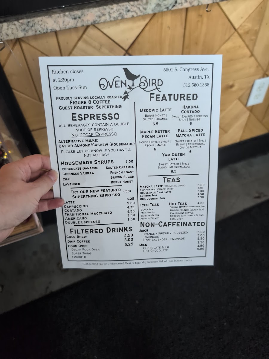 Menu Ovenbird | Austin-3