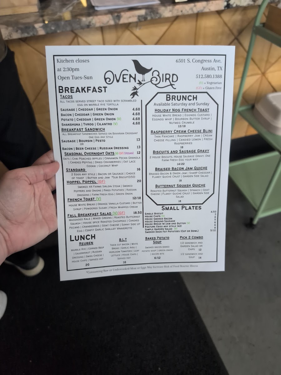 Menu Ovenbird | Austin-4