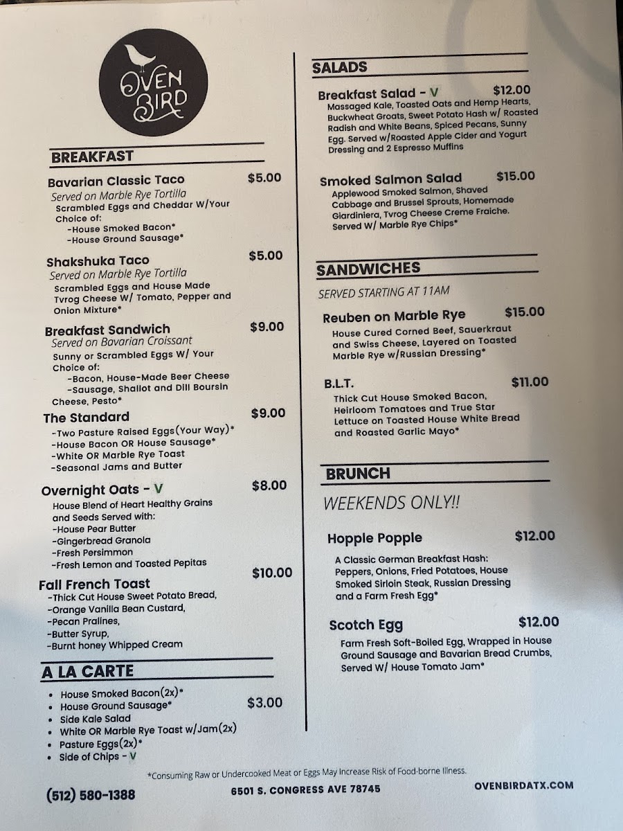 Menu Ovenbird | Austin-5