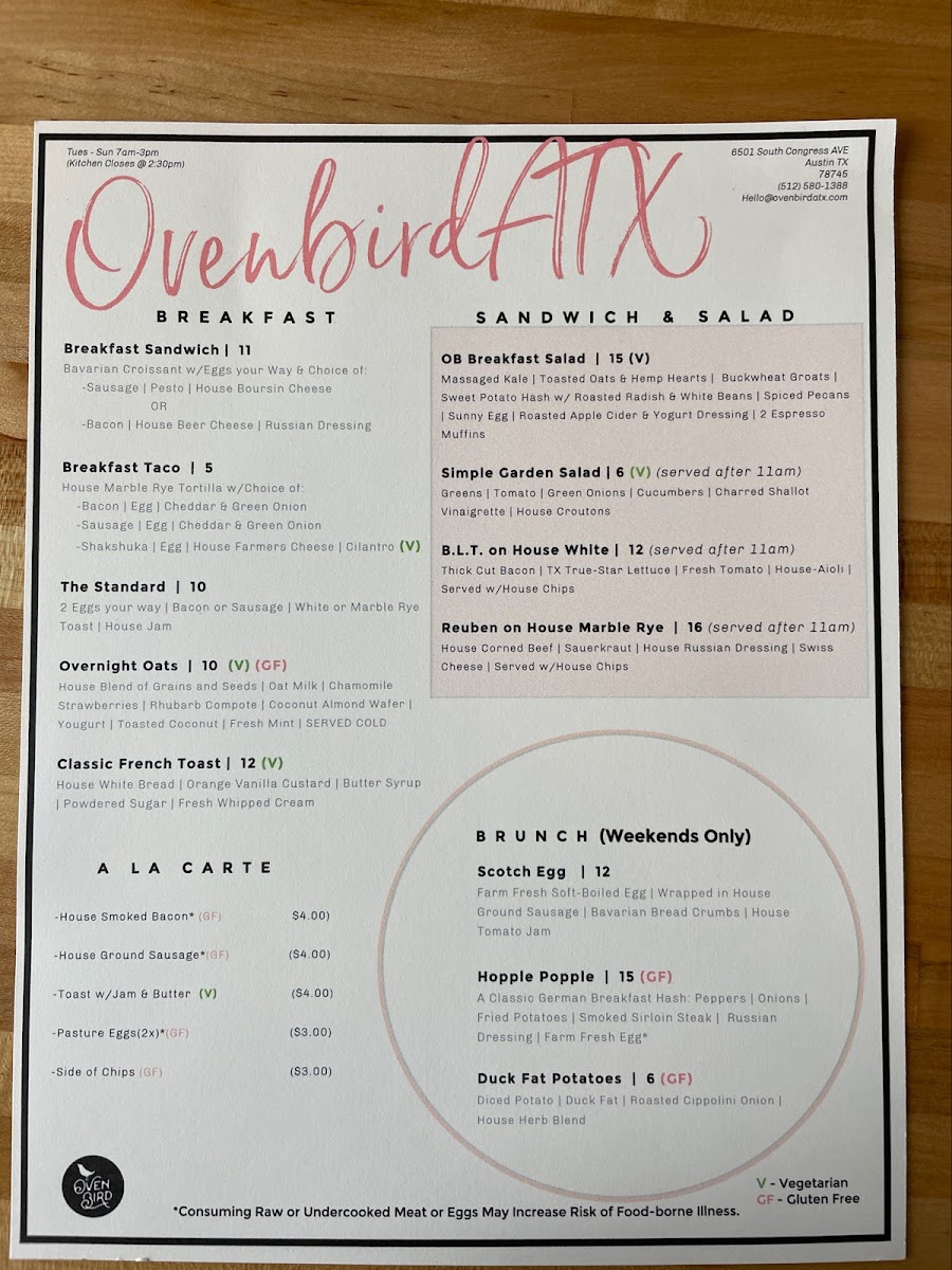 Menu Ovenbird | Austin-8