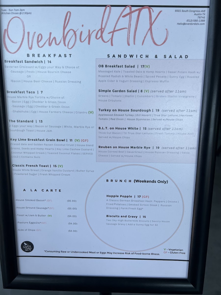 Menu Ovenbird | Austin-9