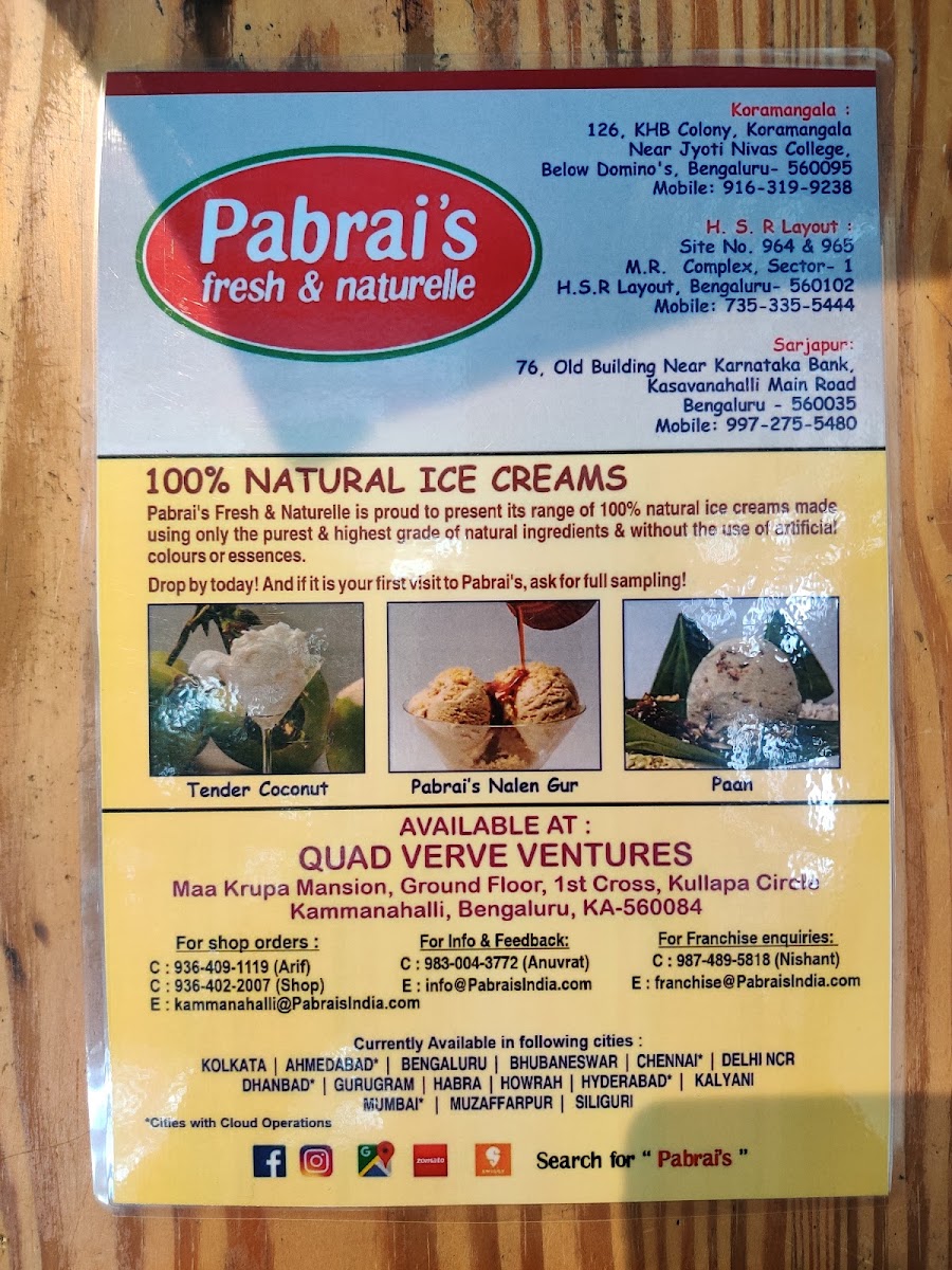 Menu Pabrai's Fresh & Naturelle Ice Cream, Hsr Layout, Bangalore-7