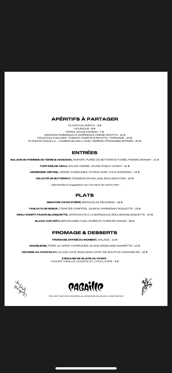 Menu Pagaille - Restaurant- Paris 18-5