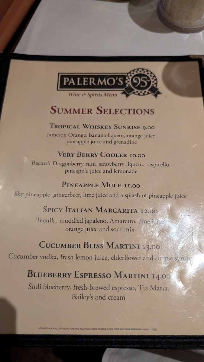 Menu Palermo's 95Th Italian Cuisine-1