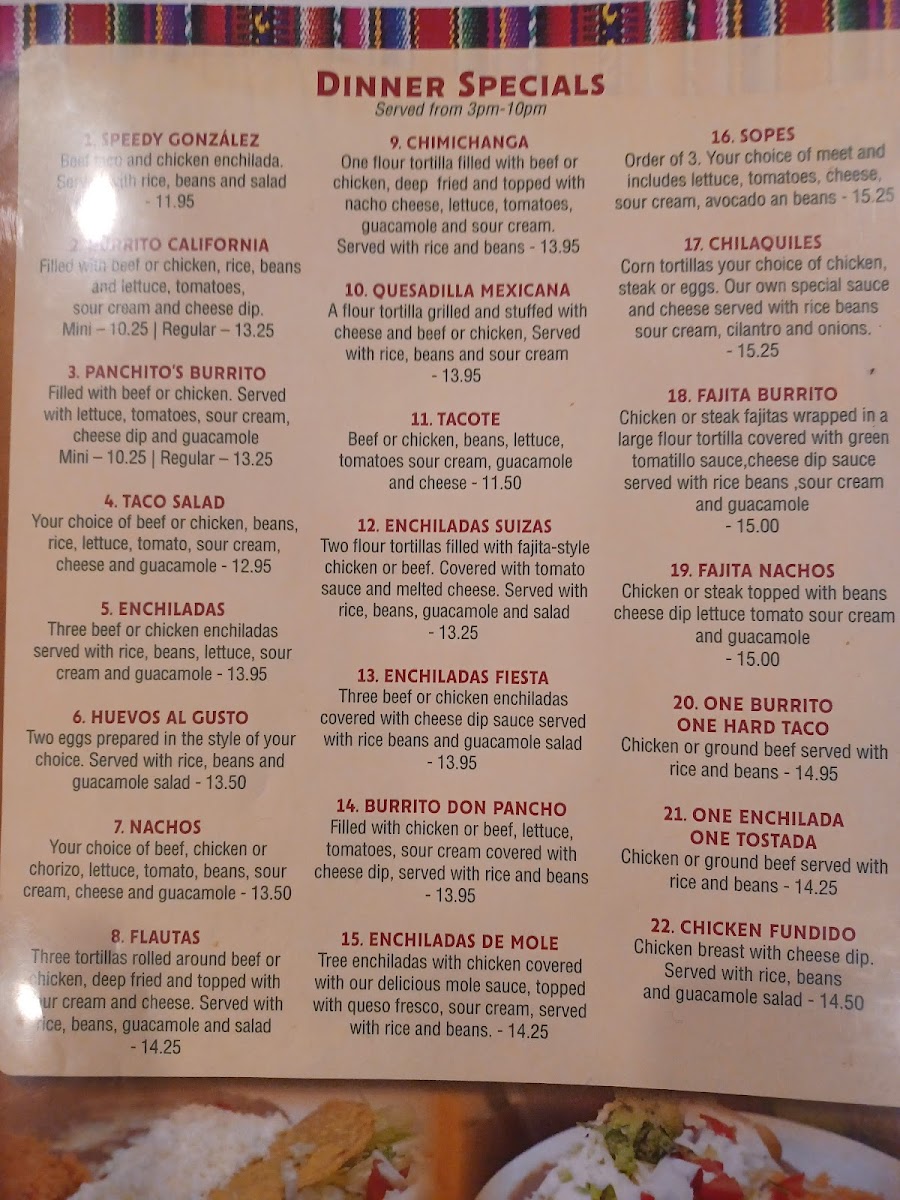 Menu Panchito's Mexican Grill-8