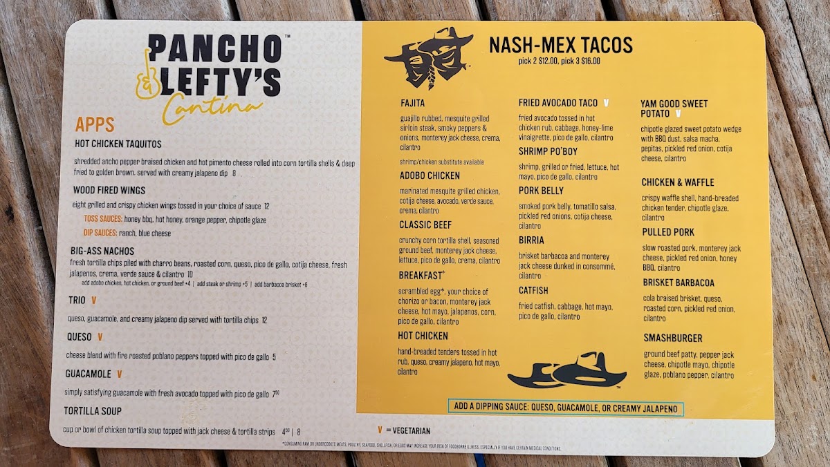 Menu Pancho And Lefty's Cantina-1